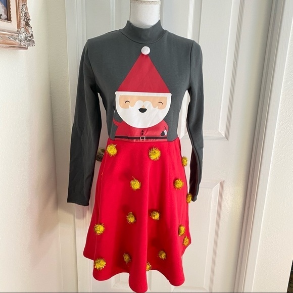 Mighty Fine Santa Pom Pom Dress Sz Small - Picture 2 of 8